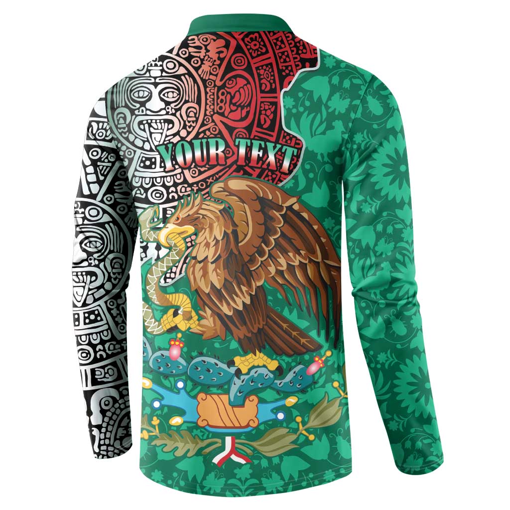 Personalised Viva La Mexico Button Sweatshirt Coat Of Arms Aztec Mix Otomi Patterns - Wonder Print Shop