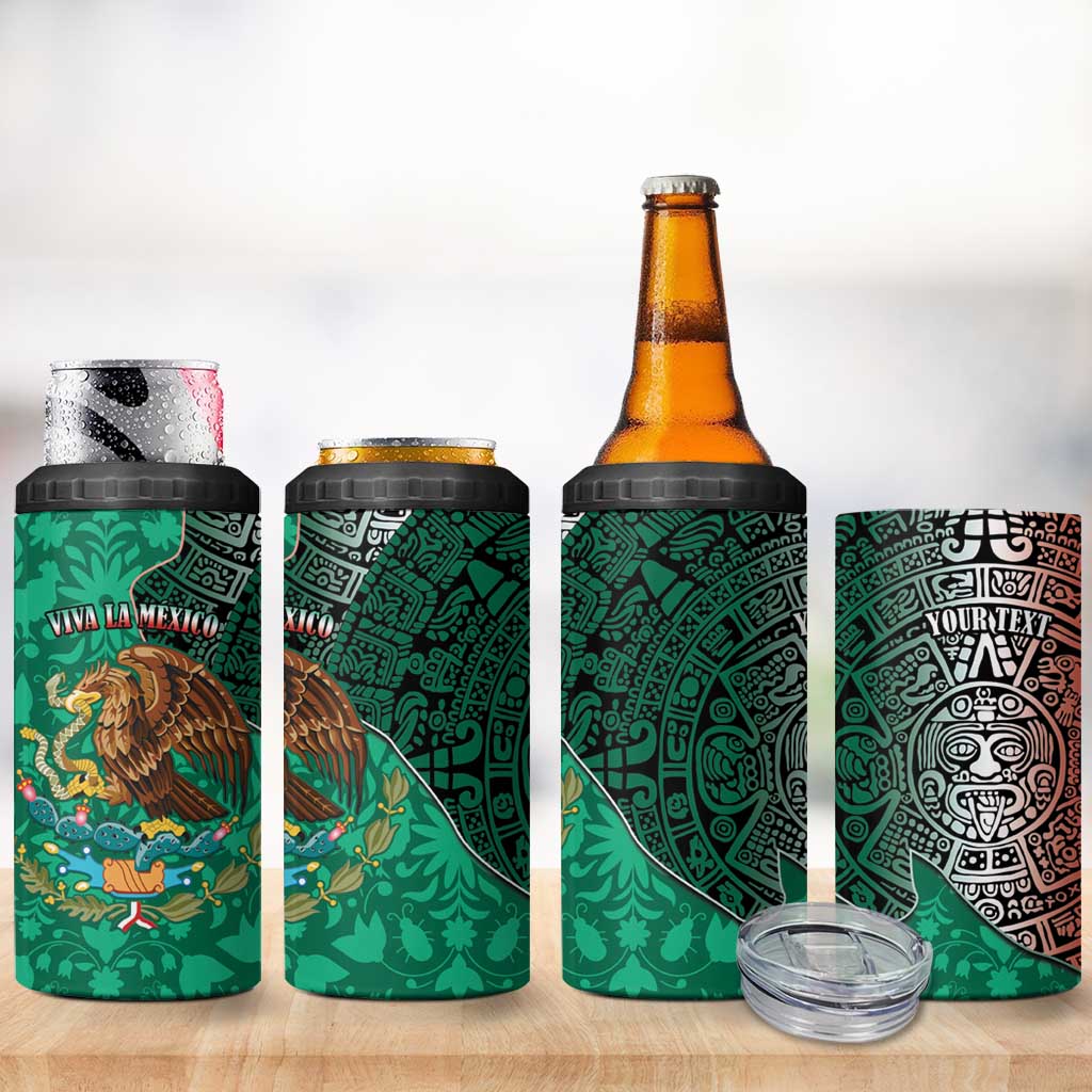 Personalised Viva La Mexico 4 in 1 Can Cooler Tumbler Coat Of Arms Aztec Mix Otomi Patterns - Wonder Print Shop