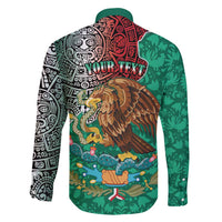 Personalised Viva La Mexico Family Matching Long Sleeve Bodycon Dress and Hawaiian Shirt Coat Of Arms Aztec Mix Otomi Patterns - Wonder Print Shop