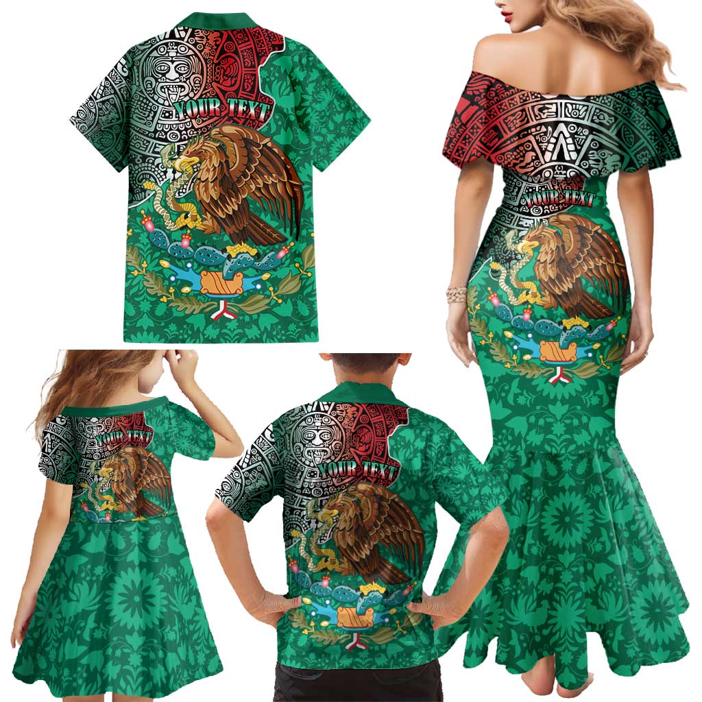 Personalised Viva La Mexico Family Matching Mermaid Dress and Hawaiian Shirt Coat Of Arms Aztec Mix Otomi Patterns - Wonder Print Shop