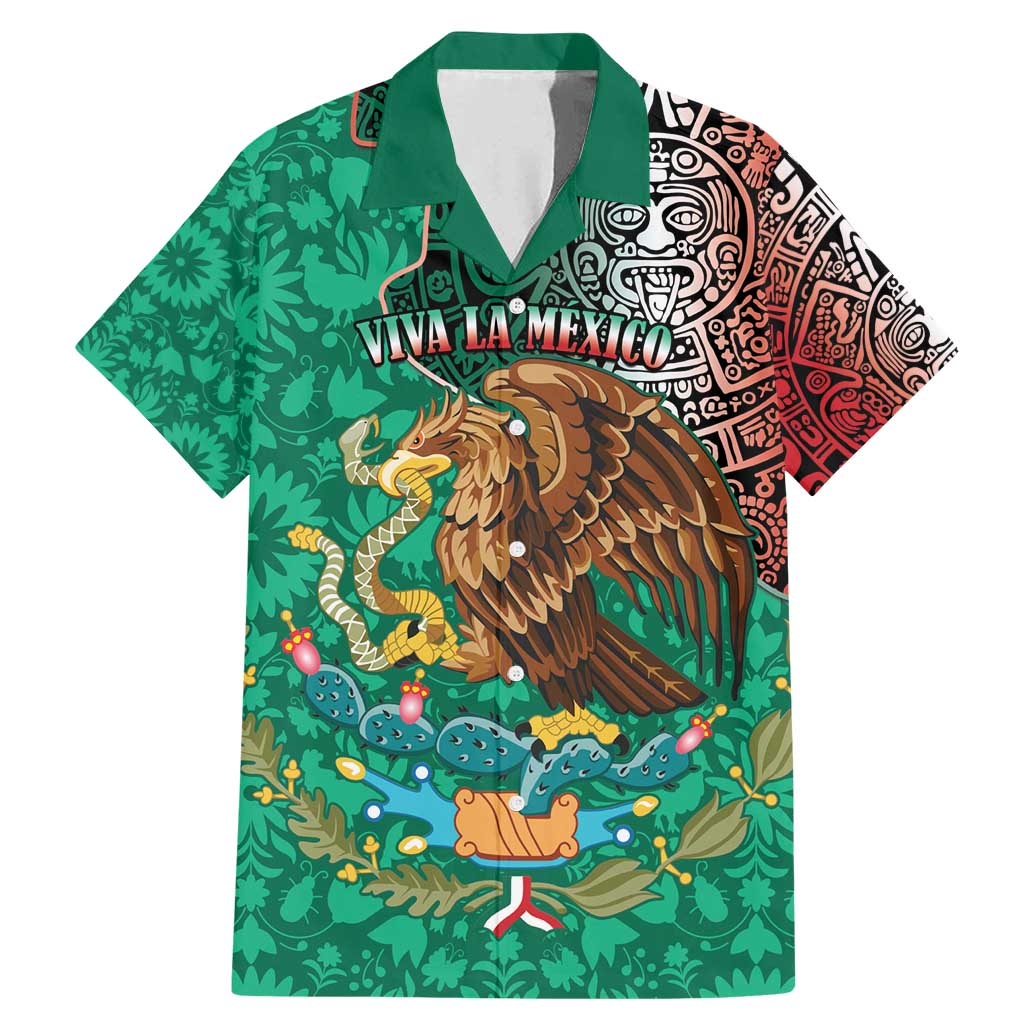 Personalised Viva La Mexico Family Matching Mermaid Dress and Hawaiian Shirt Coat Of Arms Aztec Mix Otomi Patterns - Wonder Print Shop