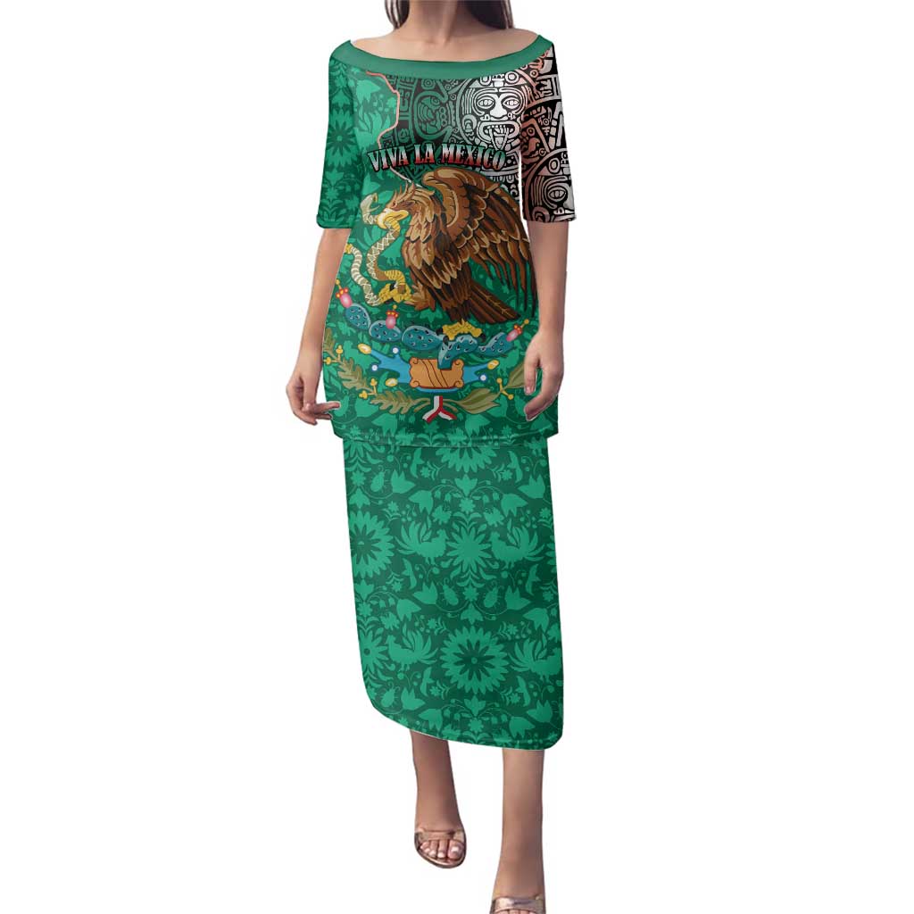 Personalised Viva La Mexico Family Matching Puletasi and Hawaiian Shirt Coat Of Arms Aztec Mix Otomi Patterns - Wonder Print Shop