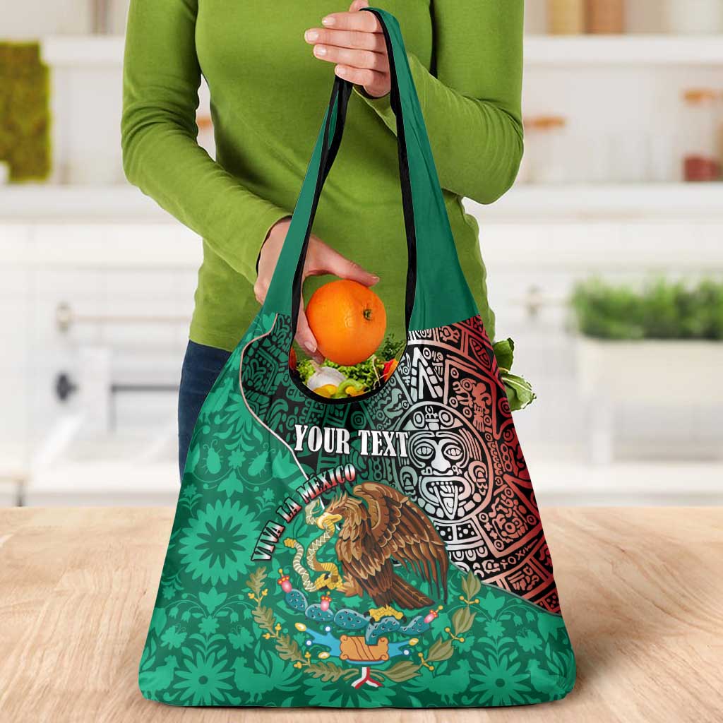 Personalised Viva La Mexico Grocery Bag Coat Of Arms Aztec Mix Otomi Patterns