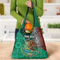 Personalised Viva La Mexico Grocery Bag Coat Of Arms Aztec Mix Otomi Patterns