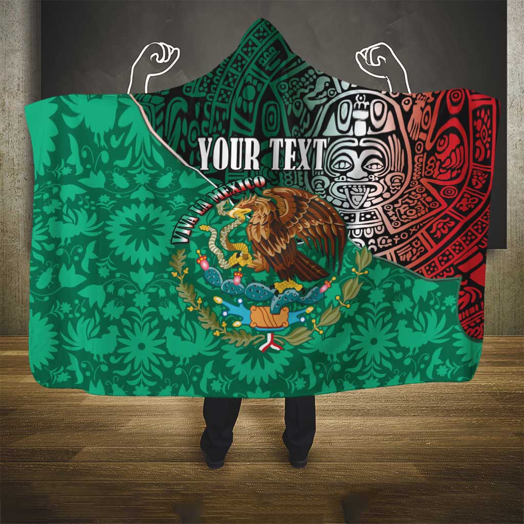Personalised Viva La Mexico Hooded Blanket Coat Of Arms Aztec Mix Otomi Patterns