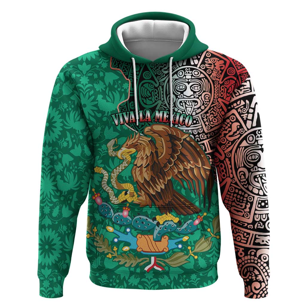 Personalised Viva La Mexico Hoodie Coat Of Arms Aztec Mix Otomi Patterns - Wonder Print Shop