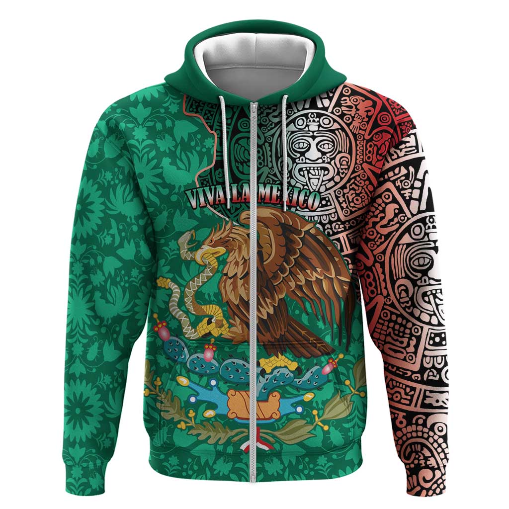 Personalised Viva La Mexico Hoodie Coat Of Arms Aztec Mix Otomi Patterns - Wonder Print Shop