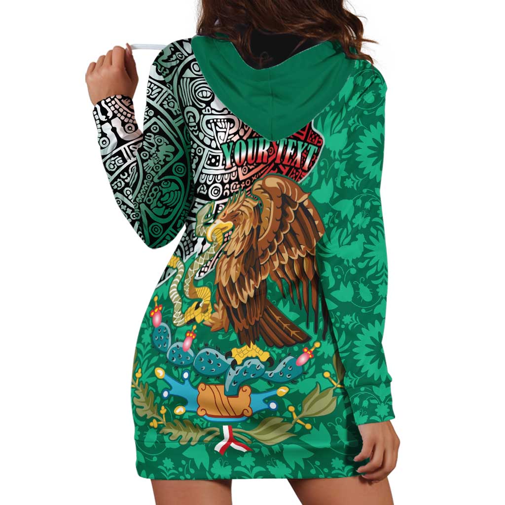 Personalised Viva La Mexico Hoodie Dress Coat Of Arms Aztec Mix Otomi Patterns - Wonder Print Shop