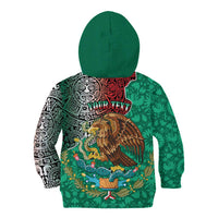 Personalised Viva La Mexico Kid Hoodie Coat Of Arms Aztec Mix Otomi Patterns - Wonder Print Shop