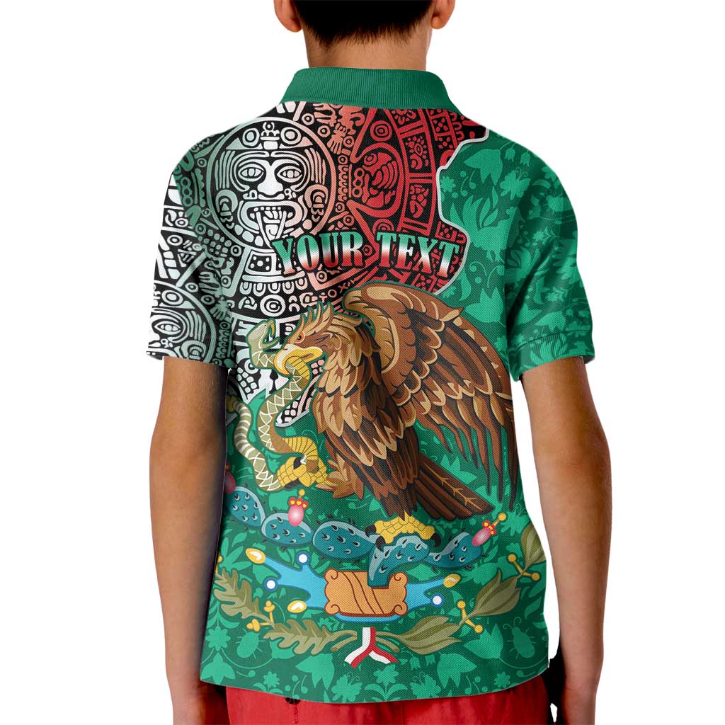 Personalised Viva La Mexico Kid Polo Shirt Coat Of Arms Aztec Mix Otomi Patterns - Wonder Print Shop