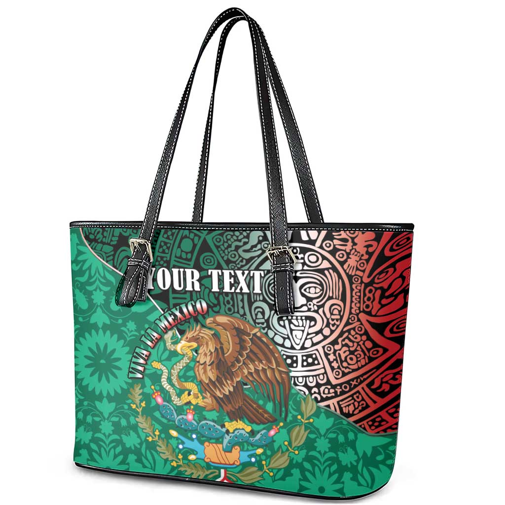 Personalised Viva La Mexico Leather Tote Bag Coat Of Arms Aztec Mix Otomi Patterns - Wonder Print Shop