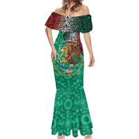 Personalised Viva La Mexico Mermaid Dress Coat Of Arms Aztec Mix Otomi Patterns - Wonder Print Shop