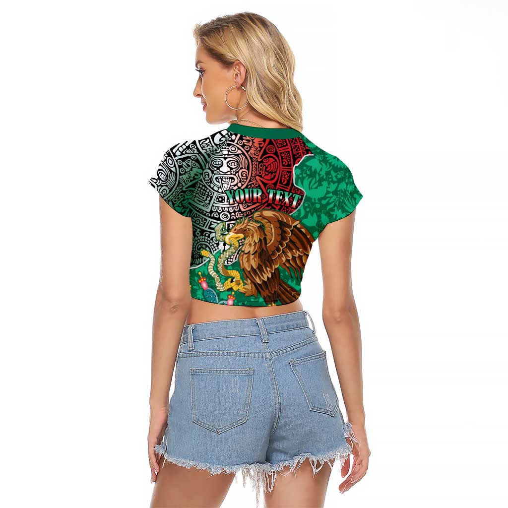 Personalised Viva La Mexico Raglan Cropped T Shirt Coat Of Arms Aztec Mix Otomi Patterns - Wonder Print Shop