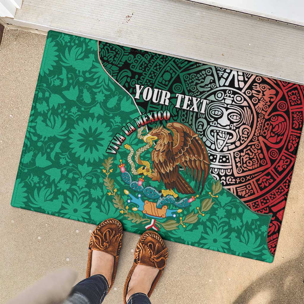 Personalised Viva La Mexico Rubber Doormat Coat Of Arms Aztec Mix Otomi Patterns - Wonder Print Shop