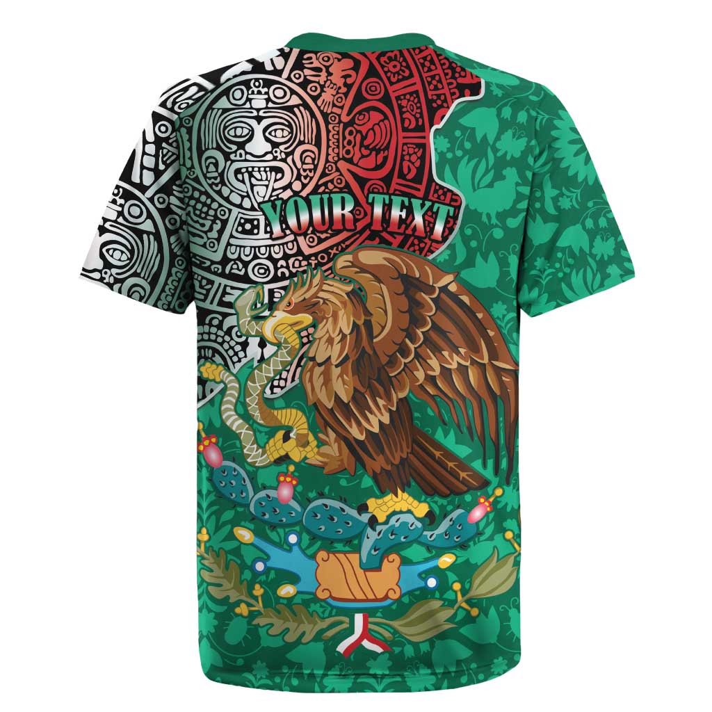 Personalised Viva La Mexico Rugby Jersey Coat Of Arms Aztec Mix Otomi Patterns - Wonder Print Shop