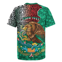 Personalised Viva La Mexico Rugby Jersey Coat Of Arms Aztec Mix Otomi Patterns - Wonder Print Shop