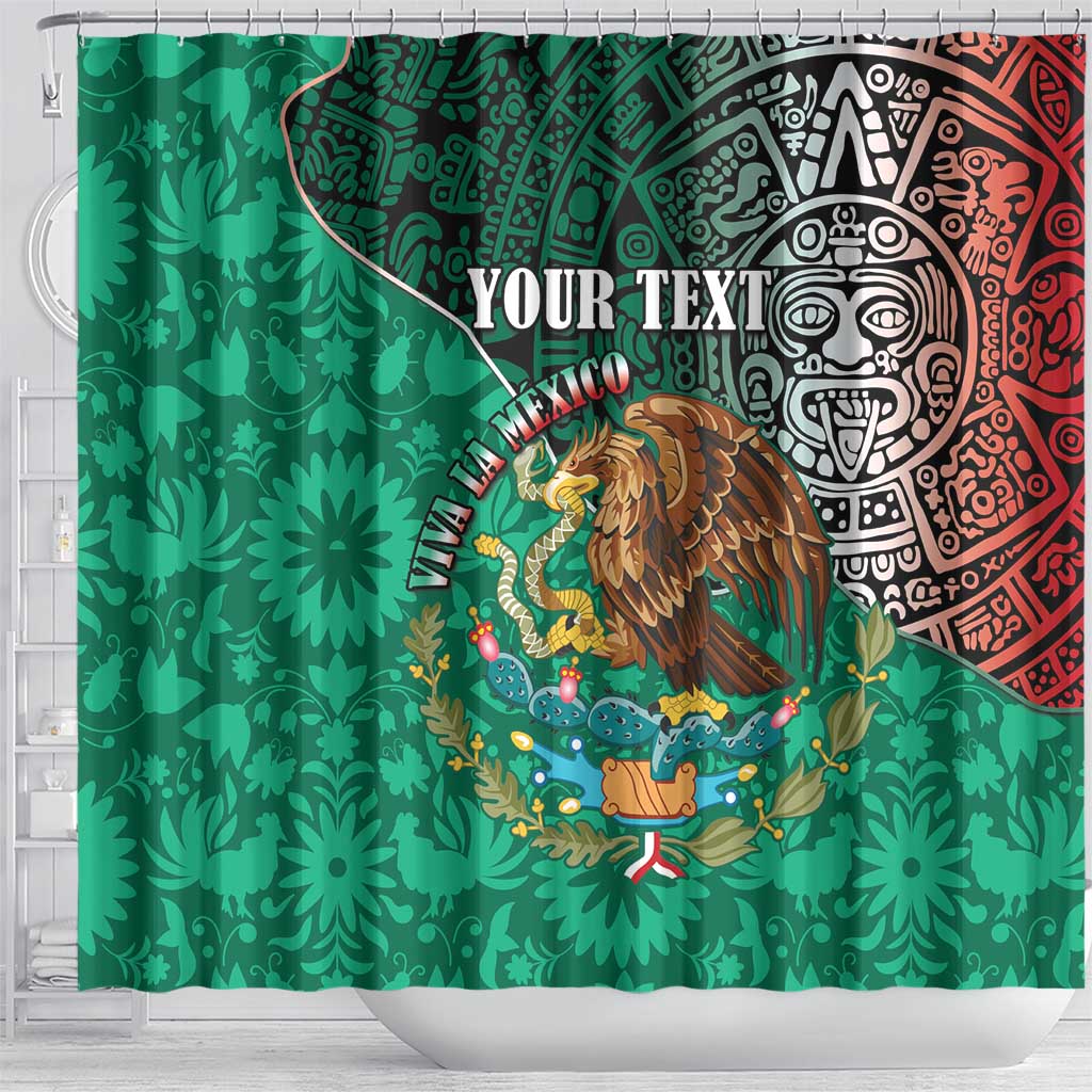 Personalised Viva La Mexico Shower Curtain Coat Of Arms Aztec Mix Otomi Patterns