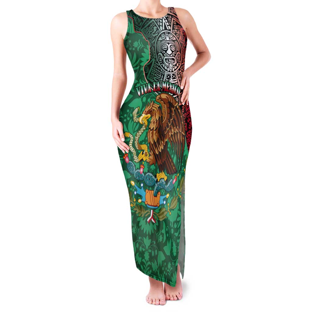 Personalised Viva La Mexico Tank Maxi Dress Coat Of Arms Aztec Mix Otomi Patterns - Wonder Print Shop