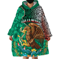 Personalised Viva La Mexico Wearable Blanket Hoodie Coat Of Arms Aztec Mix Otomi Patterns - Wonder Print Shop