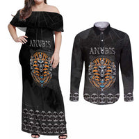 Personalized Halloween Egypt Couples Matching Off Shoulder Maxi Dress and Long Sleeve Button Shirt Skull Anubis - Wonder Print Shop