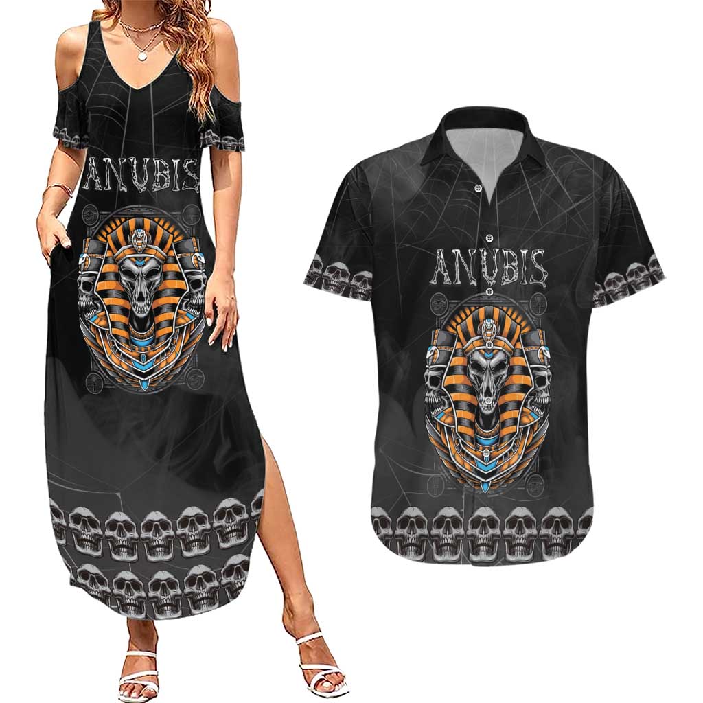 Personalized Halloween Egypt Couples Matching Summer Maxi Dress and Hawaiian Shirt Skull Anubis - Wonder Print Shop