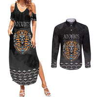 Personalized Halloween Egypt Couples Matching Summer Maxi Dress and Long Sleeve Button Shirt Skull Anubis - Wonder Print Shop