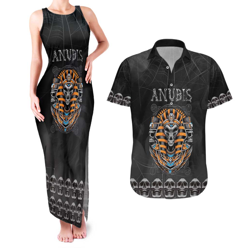 Personalized Halloween Egypt Couples Matching Tank Maxi Dress and Hawaiian Shirt Skull Anubis - Wonder Print Shop