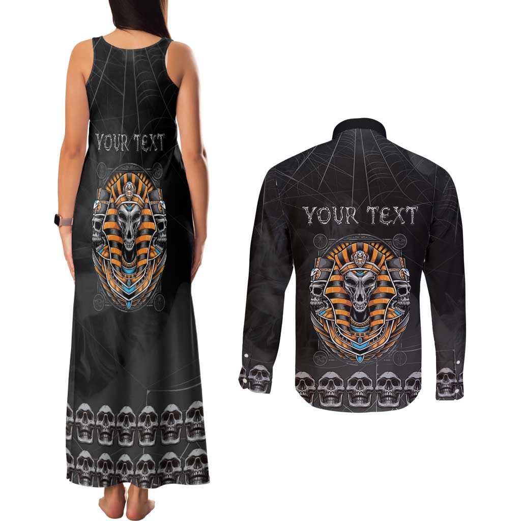 Personalized Halloween Egypt Couples Matching Tank Maxi Dress and Long Sleeve Button Shirt Skull Anubis - Wonder Print Shop
