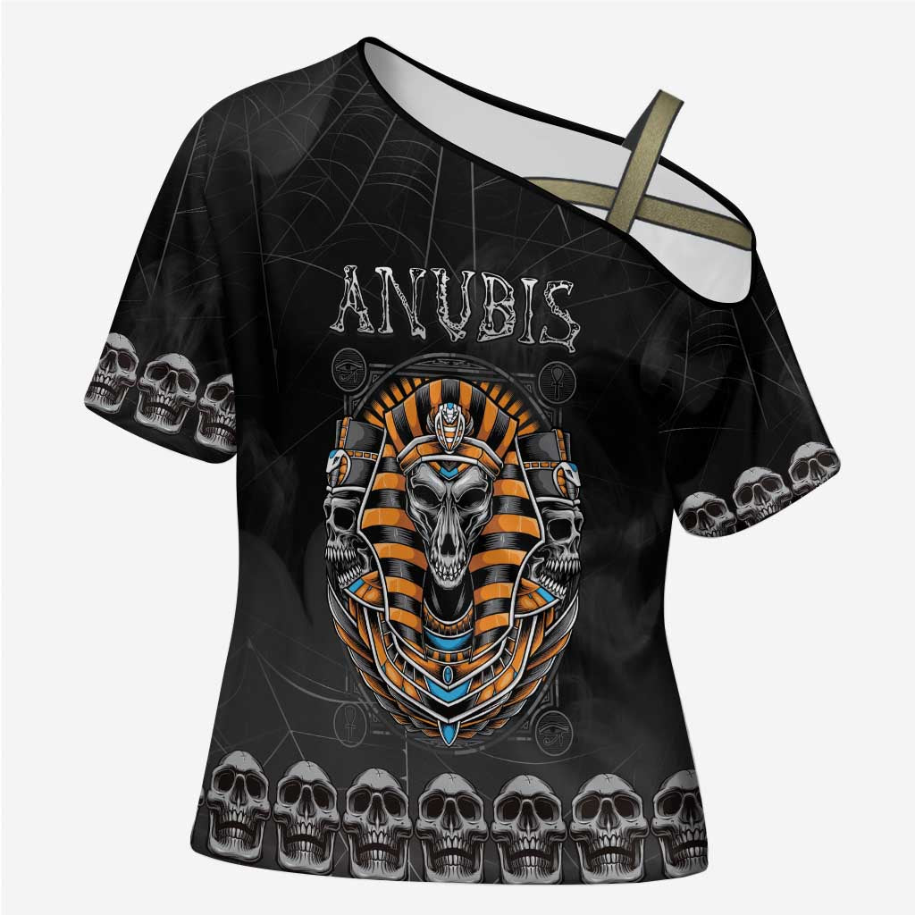 Personalized Halloween Egypt Cross Shoulder Shirt Skull Anubis - Wonder Print Shop