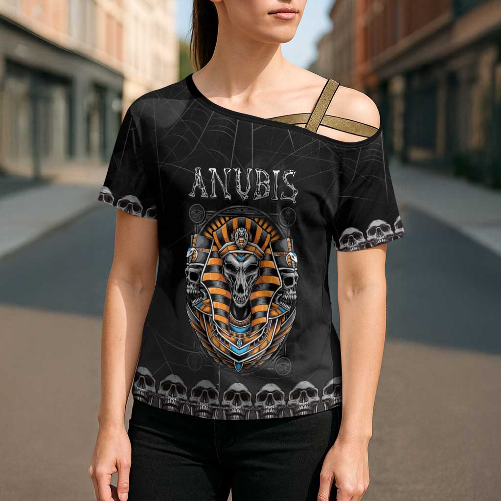 Personalized Halloween Egypt Cross Shoulder Shirt Skull Anubis - Wonder Print Shop