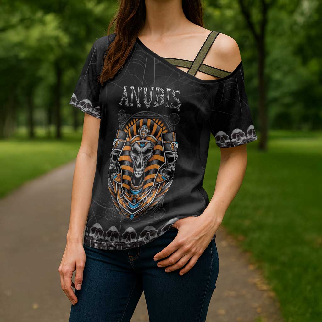 Personalized Halloween Egypt Cross Shoulder Shirt Skull Anubis - Wonder Print Shop