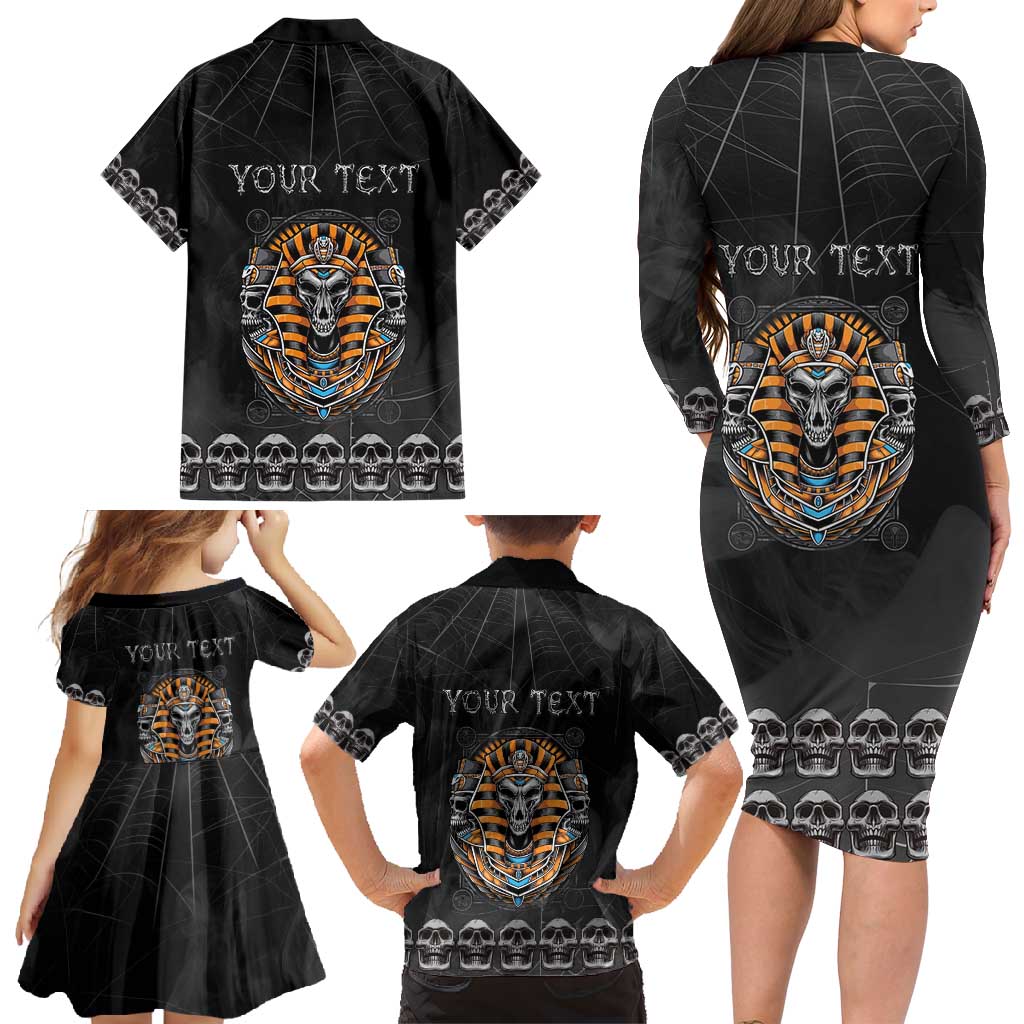 Personalized Halloween Egypt Family Matching Long Sleeve Bodycon Dress and Hawaiian Shirt Skull Anubis - Wonder Print Shop