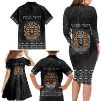 Personalized Halloween Egypt Family Matching Long Sleeve Bodycon Dress and Hawaiian Shirt Skull Anubis - Wonder Print Shop