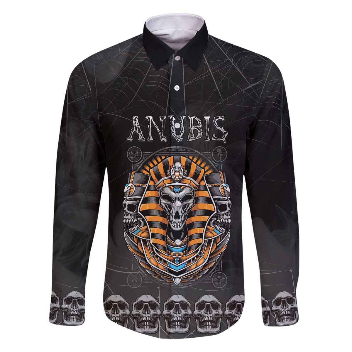 Personalized Halloween Egypt Family Matching Off The Shoulder Long Sleeve Dress and Hawaiian Shirt Skull Anubis - Wonder Print Shop