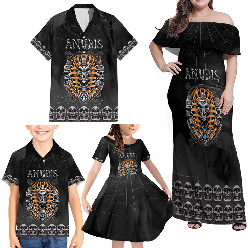 Personalized Halloween Egypt Family Matching Off Shoulder Maxi Dress and Hawaiian Shirt Skull Anubis - Wonder Print Shop