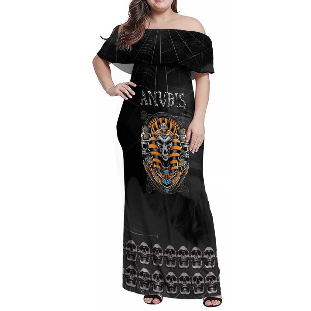 Personalized Halloween Egypt Family Matching Off Shoulder Maxi Dress and Hawaiian Shirt Skull Anubis - Wonder Print Shop