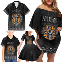 Personalized Halloween Egypt Family Matching Off Shoulder Short Dress and Hawaiian Shirt Skull Anubis - Wonder Print Shop