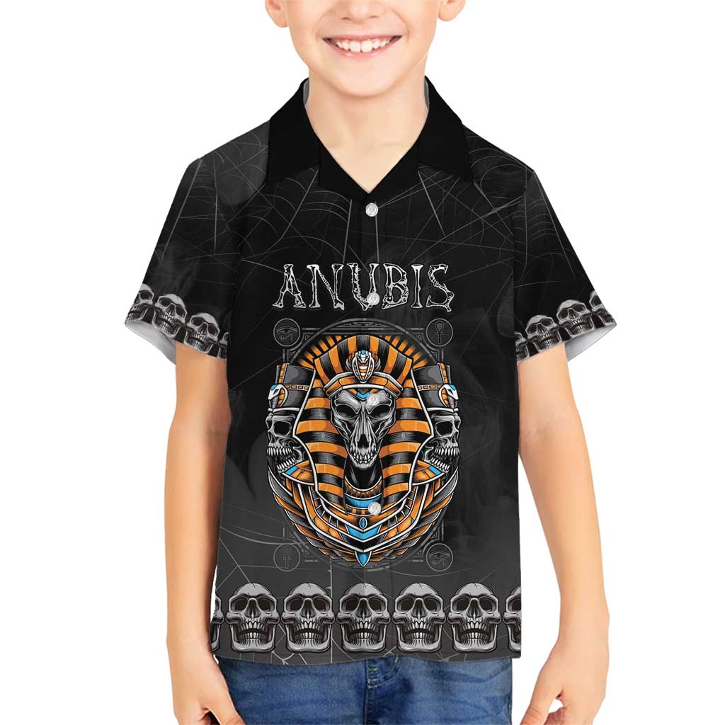 Personalized Halloween Egypt Family Matching Off Shoulder Short Dress and Hawaiian Shirt Skull Anubis - Wonder Print Shop