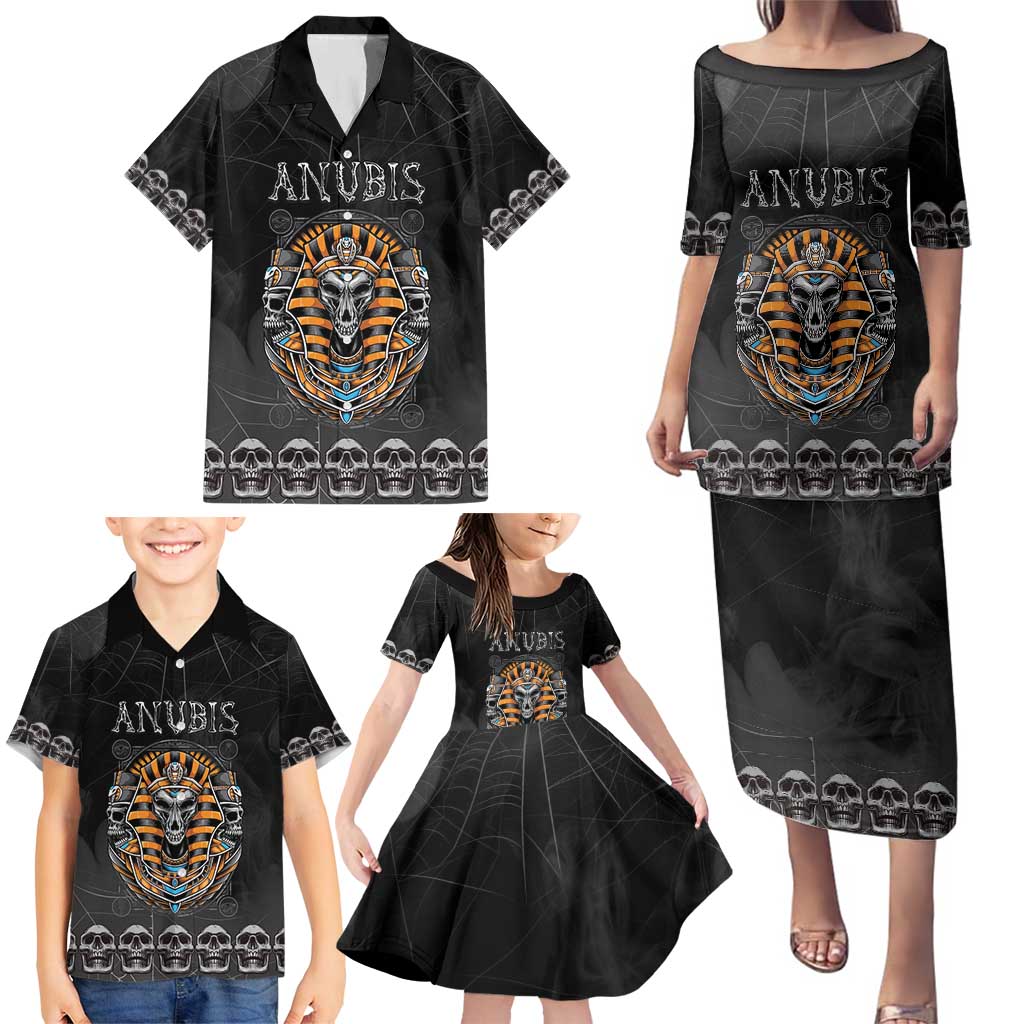 Personalized Halloween Egypt Family Matching Puletasi and Hawaiian Shirt Skull Anubis - Wonder Print Shop