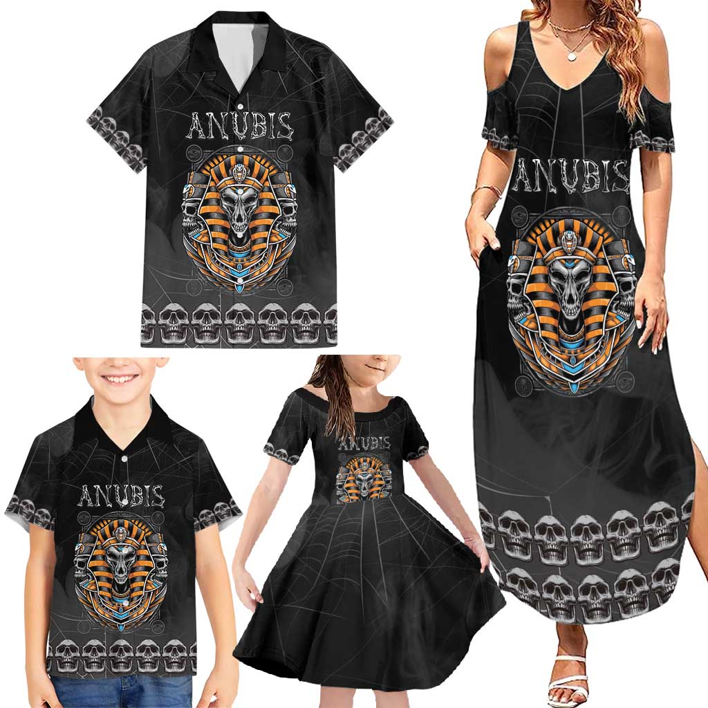 Personalized Halloween Egypt Family Matching Summer Maxi Dress and Hawaiian Shirt Skull Anubis - Wonder Print Shop
