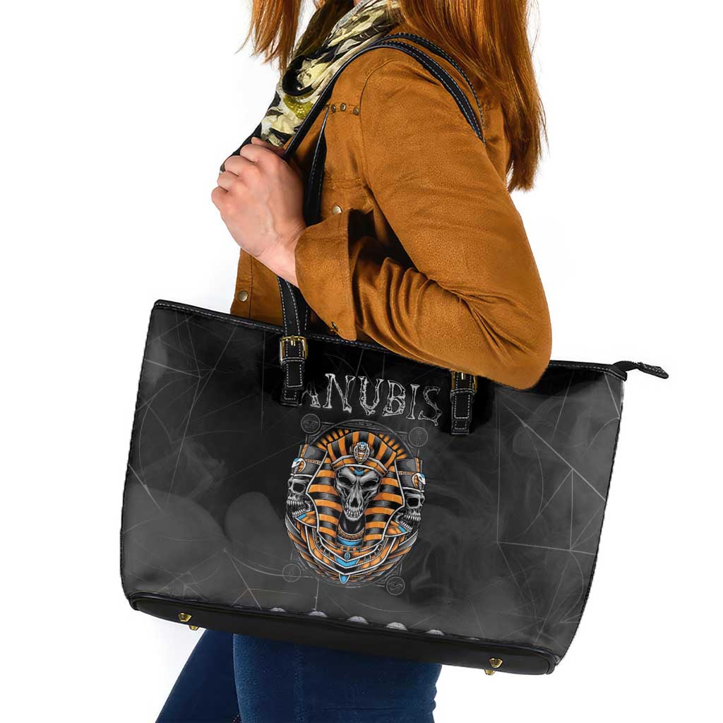 Halloween Egypt Leather Tote Bag Skull Anubis - Wonder Print Shop