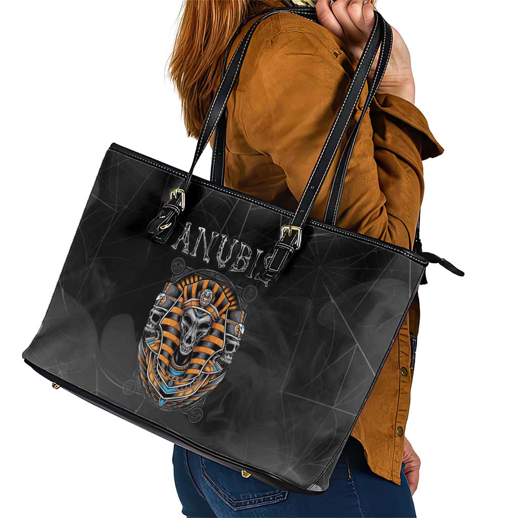 Halloween Egypt Leather Tote Bag Skull Anubis - Wonder Print Shop