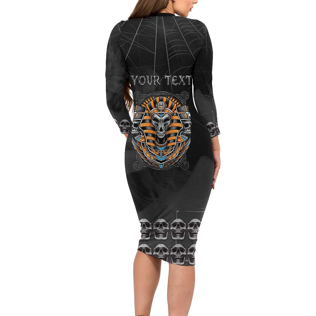 Personalized Halloween Egypt Long Sleeve Bodycon Dress Skull Anubis - Wonder Print Shop