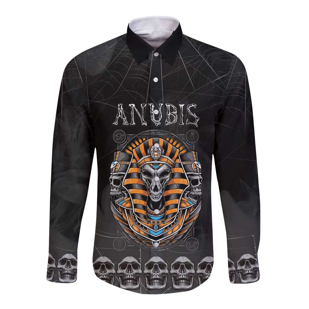 Personalized Halloween Egypt Long Sleeve Button Shirt Skull Anubis - Wonder Print Shop