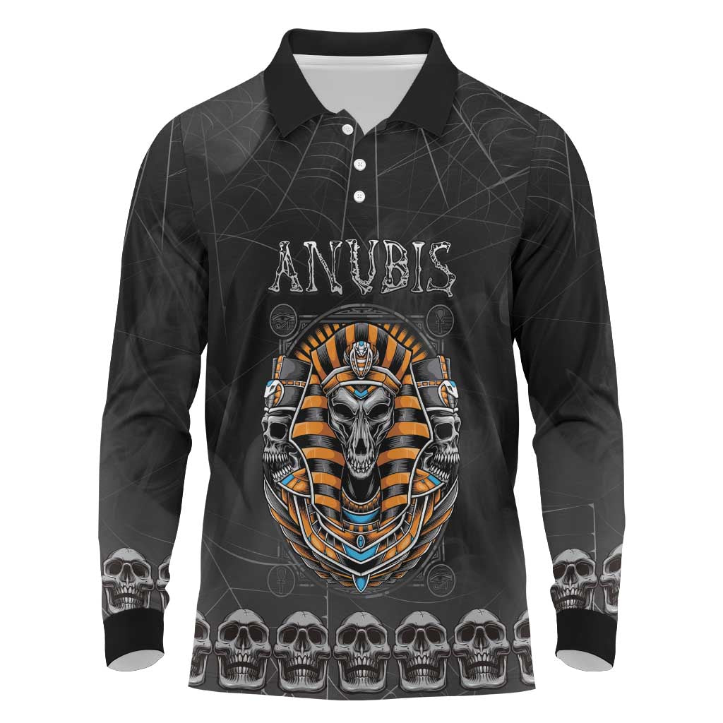 Personalized Halloween Egypt Long Sleeve Polo Shirt Skull Anubis - Wonder Print Shop