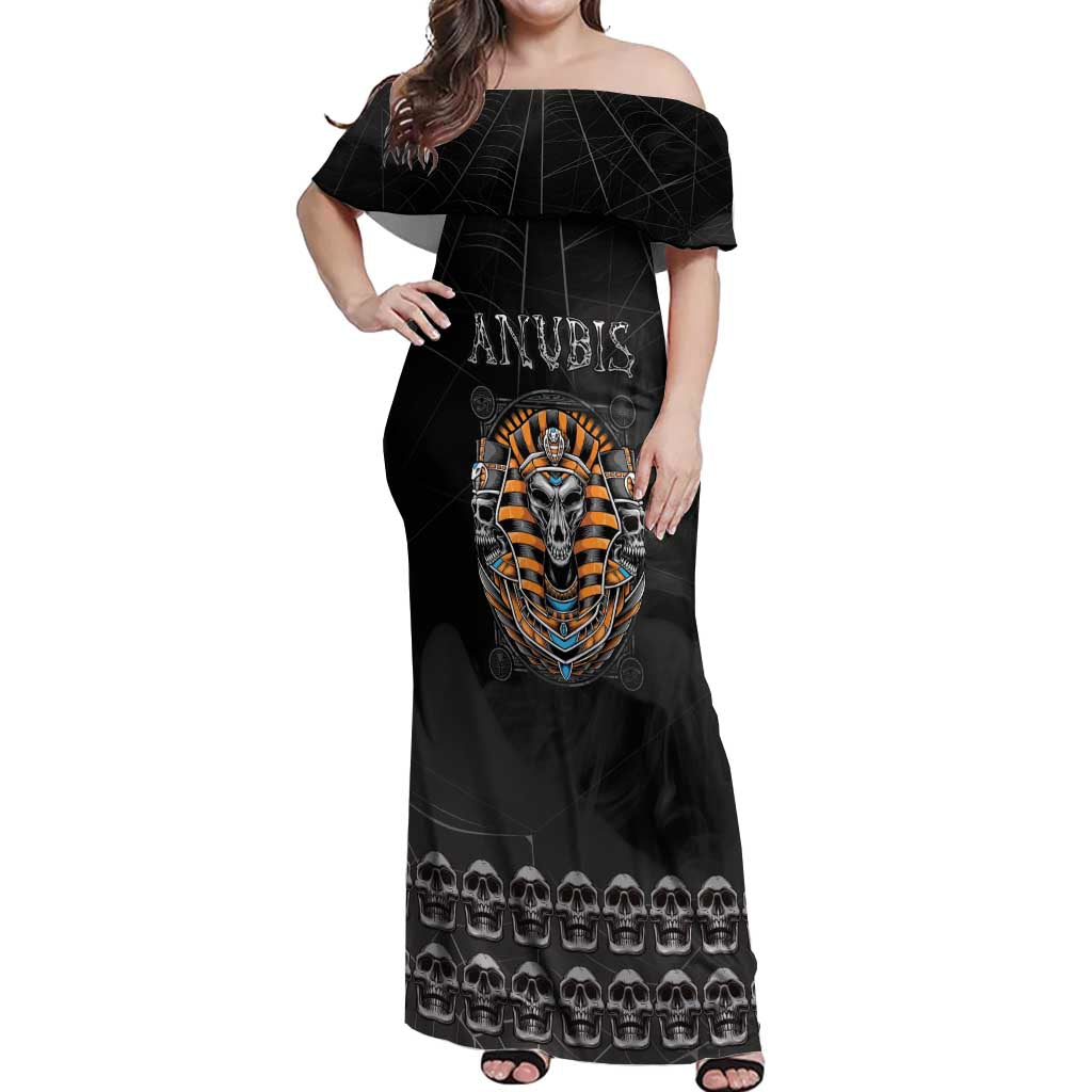 Personalized Halloween Egypt Off Shoulder Maxi Dress Skull Anubis - Wonder Print Shop