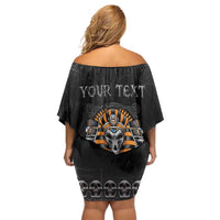 Personalized Halloween Egypt Off Shoulder Short Dress Skull Anubis - Wonder Print Shop