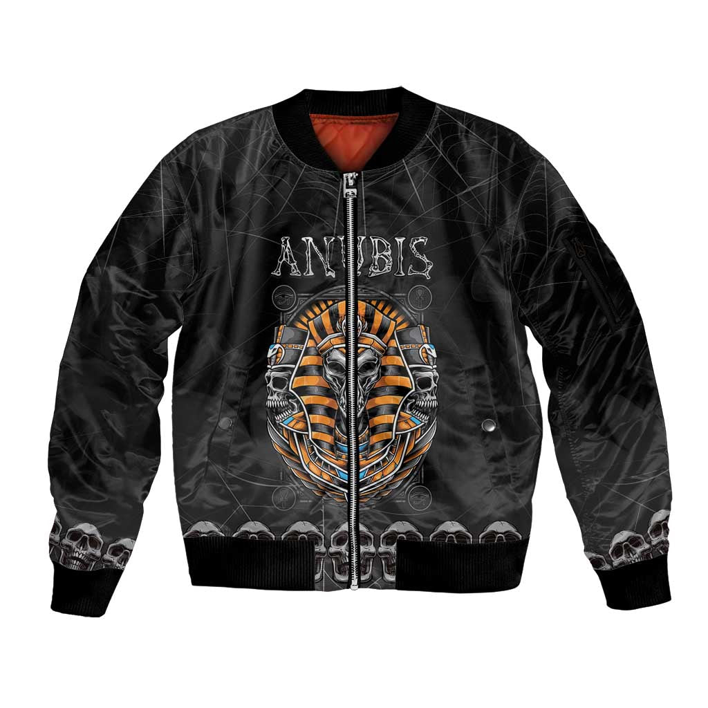 Personalized Halloween Egypt Sleeve Zip Bomber Jacket Skull Anubis - Wonder Print Shop
