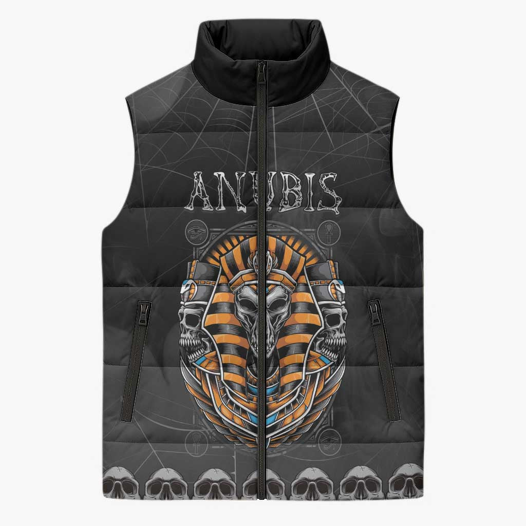 Personalized Halloween Egypt Sleeveless Puffer Jacket Skull Anubis - Wonder Print Shop