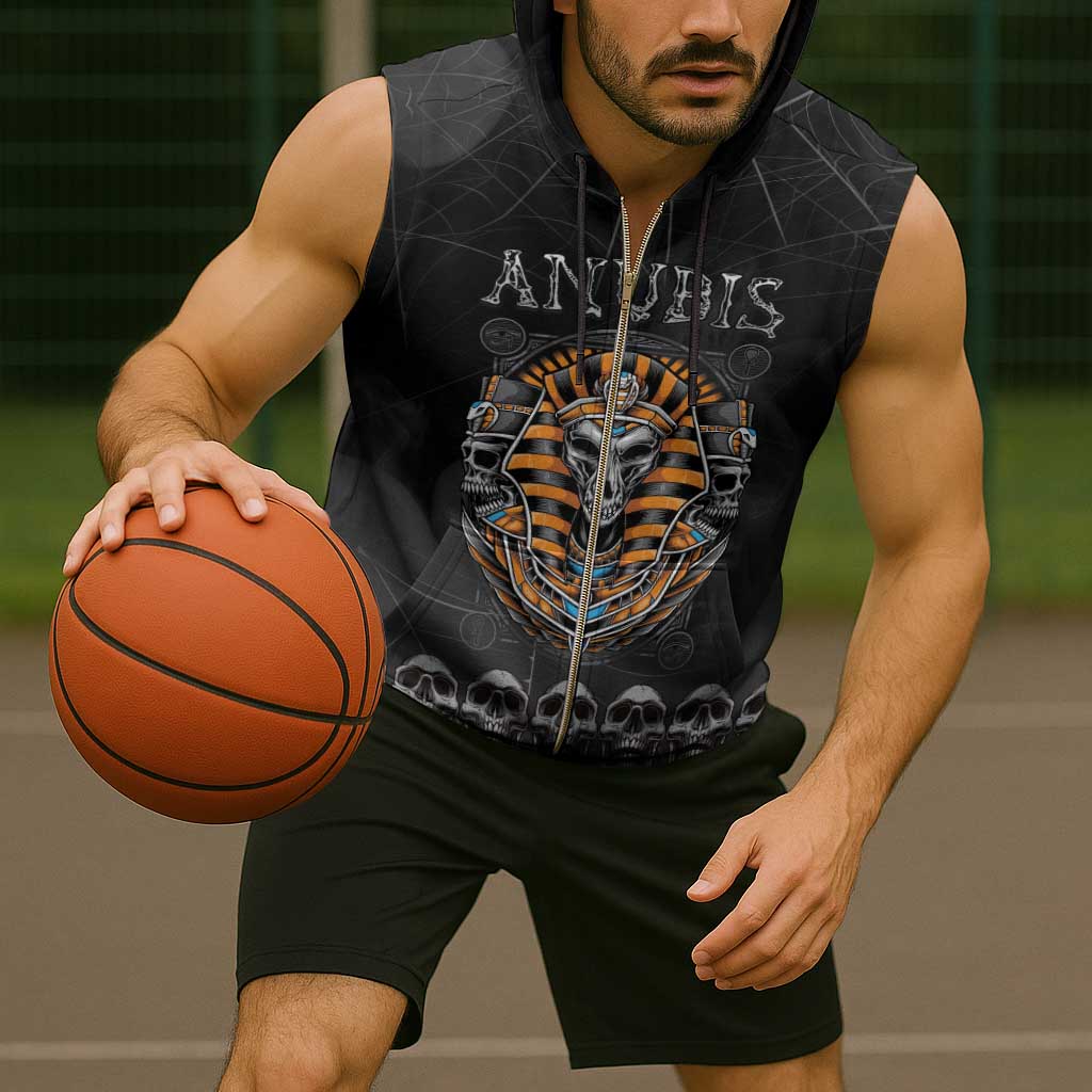 Personalized Halloween Egypt Sleeveless Zip Hoodie Skull Anubis - Wonder Print Shop